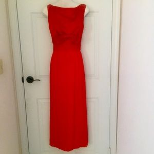Vintage red Valentine crepe gown, fitted w/ drape